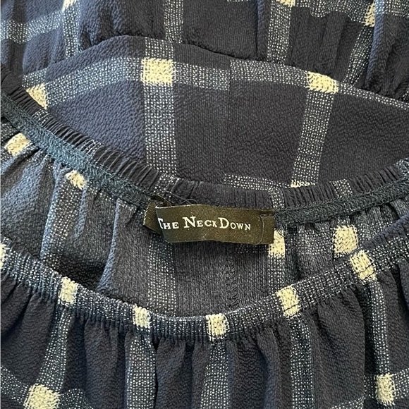 THE NECK DOWN, by CHICOS, WOMENS, BLUE PLAID TOP. PEASANT STYLE NECKLINE. SIZE S - Picture 4 of 6